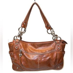 Kathy Van Zeeland Handbag Beown Faux Leather Zip Close Double Straps